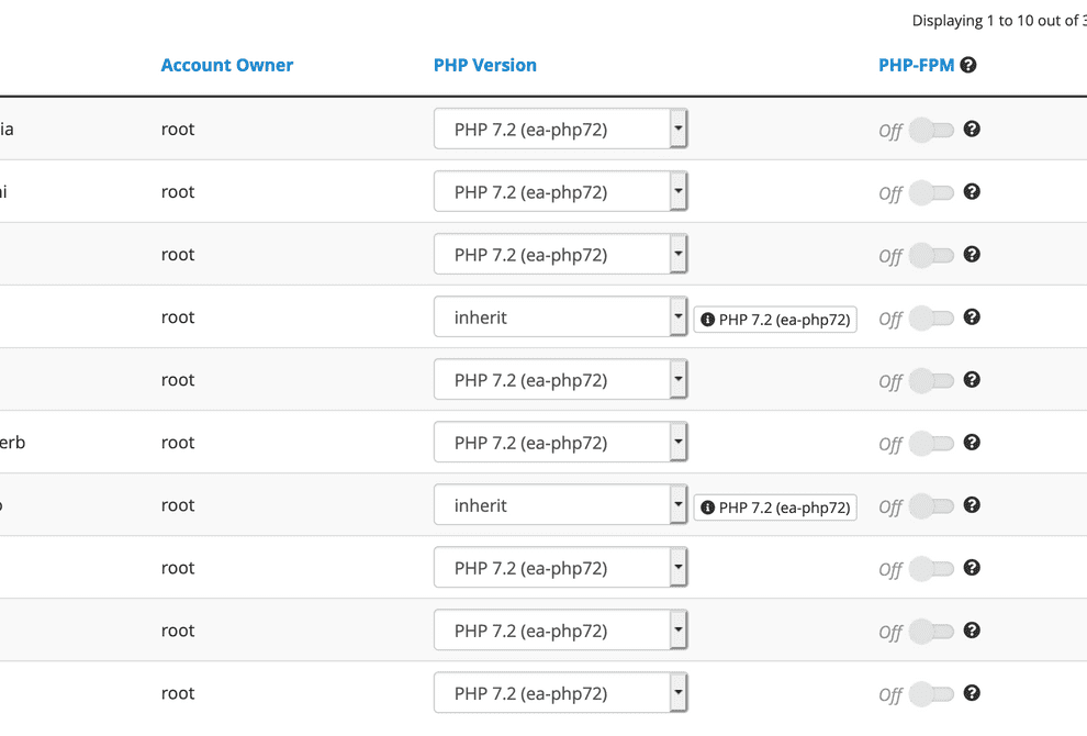 MultiPHP manager in WHM/Cpanel